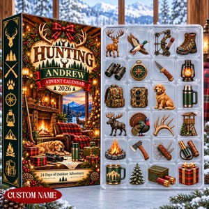 Personalized Hunting Advent Calendar 2026, Outdoor Adventure Gift, 24 Hunting Charms, Wildlife Lover Gift, Camping Gift for Men