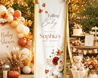 Falling for Baby Banner, Fall Baby Shower Welcome Sign, Autumn Baby Shower Decor, Pumpkin Baby Shower Banner, Custom Welcome Sign