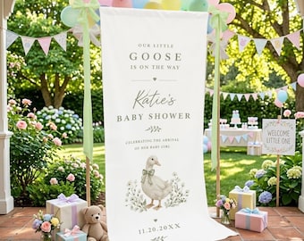 Our Little Goose – Baby Shower Banner, Farm Animal Welcome Sign, Rustic Greenery Party Decor