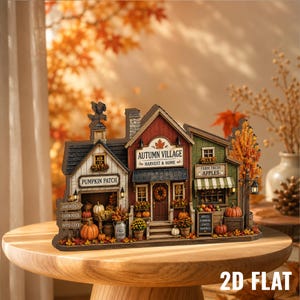 Autumn Village Wooden Block Decor, Pumpkin Patch Farm Stand Display, Rustic Harvest Tabletop Decoration, Cozy Fall Home Accent