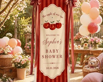 Apple of Our Eye Baby Shower Welcome Sign Banner, Apple Theme Baby Shower Decor, Personalized Entrance Sign, Party Banner