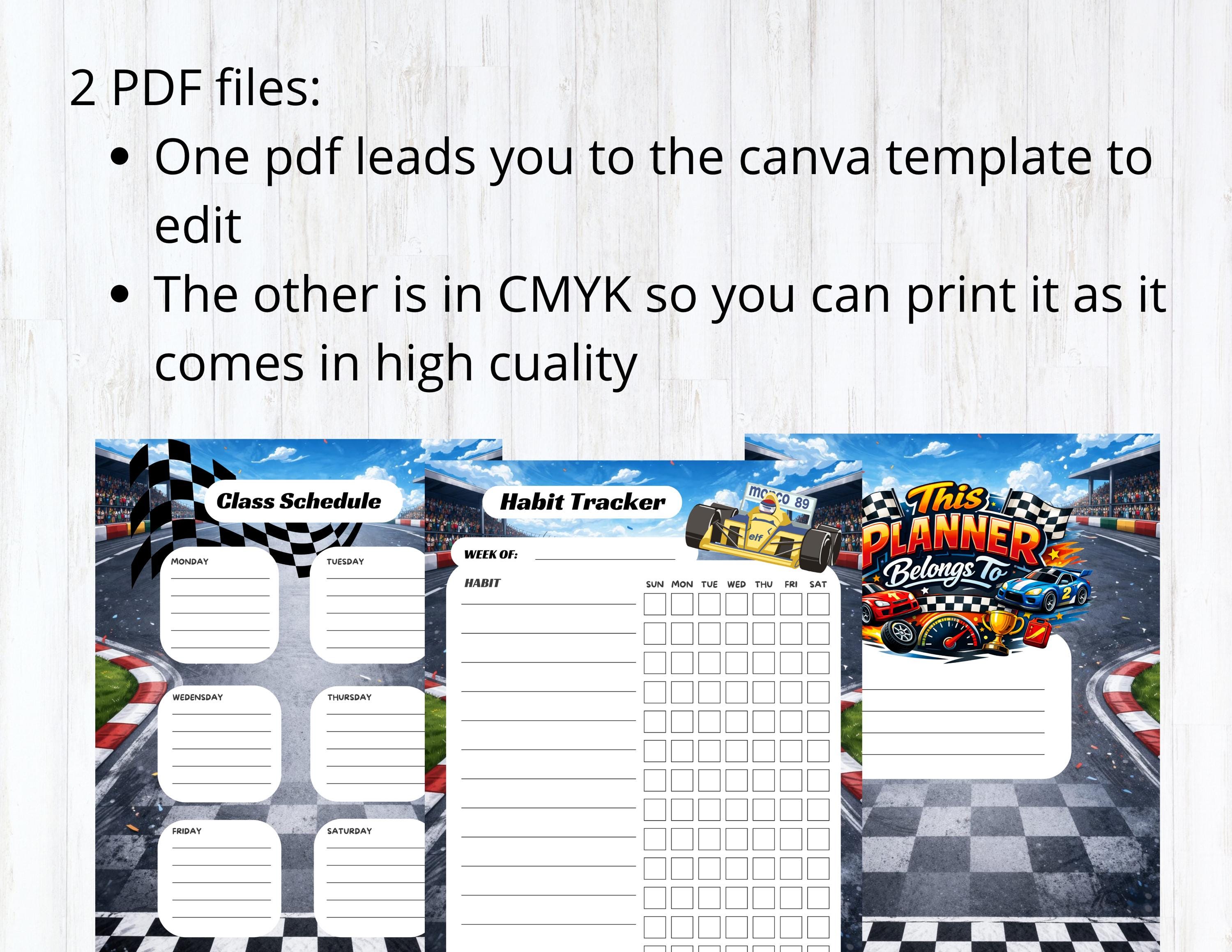 School Routine Race Race Car Kids School Planner Printable Editable Canva Daily Weekly ...