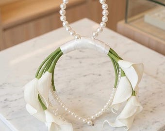 Calla Lily Hoop Bag, Wedding Bridal Bouquet, Faux Floral Purse, Keepsake Bag