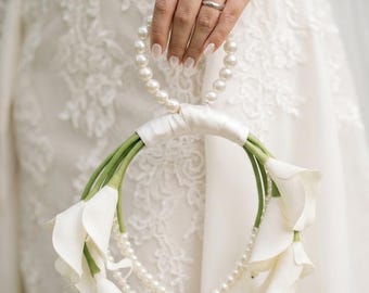 Calla Lily Hoop Bag, Wedding Bridal Bouquet, Faux Floral Purse, Keepsake Bag