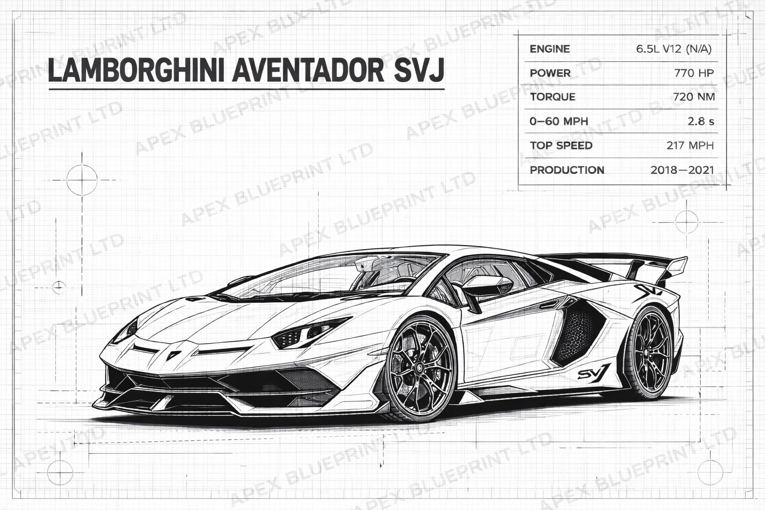 Lamborghini Aventador SVJ Blueprint Digital Print - Etsy