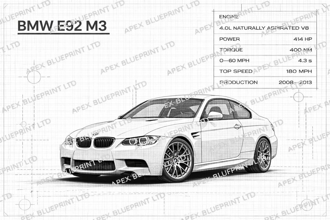 BMW E92 M3 Blueprint Poster | Technical Car Art (digital Download) - Etsy