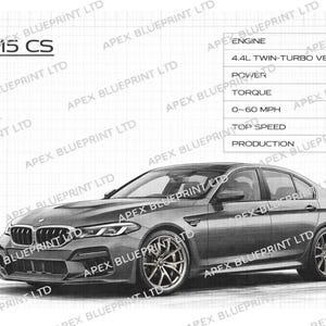 BMW M5 CS Blueprint style Poster | Technical Car Art (Digital Download)