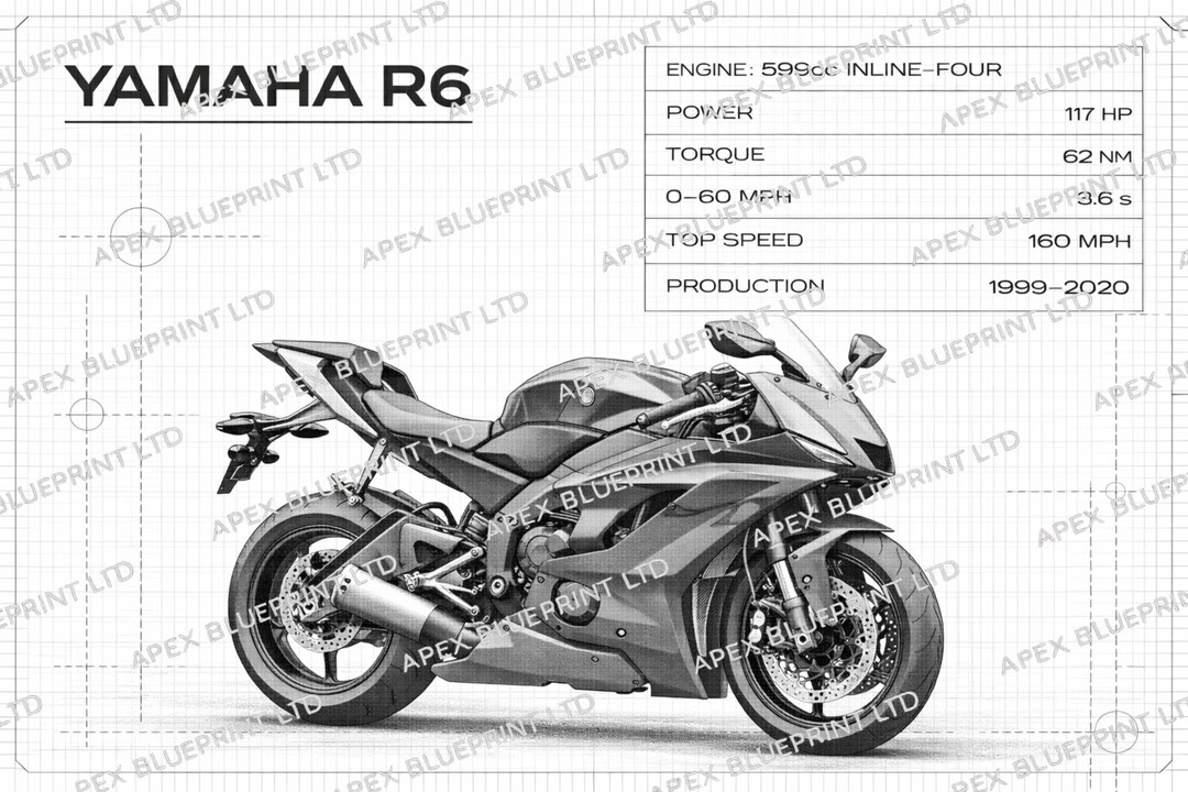 Yamaha R6 Blueprint Style Poster | Technical Motorbike Art (digital ...