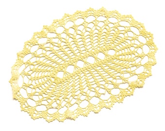 Yellow oval Crochet doily, hand dyed vintage Doily FREE SHIPPING table topper