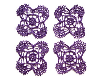 4 Purple Circle Crochet doilies, hand dyed vintage round Doilies FREE SHIPPING