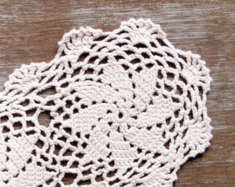 Cream oval Crochet doily, hand dyed vintage Doily FREE SHIPPING shabby country