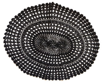 Black oval Crochet Doily Vintage hand dyed Doily FREE SHIPPING