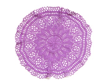 Light purple Circle knitted doily, hand dyed vintage round Doily FREE SHIPPING