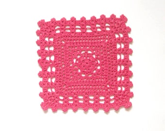 Pink Coral Square Crochet doily, hand dyed vintage Doily FREE SHIPPING