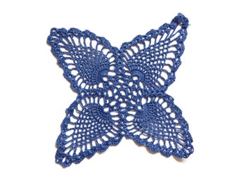 Blue Circle Crochet doily, hand dyed vintage round Doily FREE SHIPPING