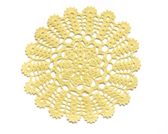 Yellow Circle Crochet doily, hand dyed vintage round Doily FREE SHIPPING