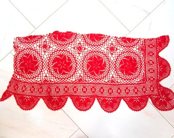 Red Crochet doily trim, hand dyed Rectangular vintage Doily trim FREE SHIPPING