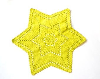 Lime green star crochet doily, hand dyed vintage round Doily FREE SHIPPING