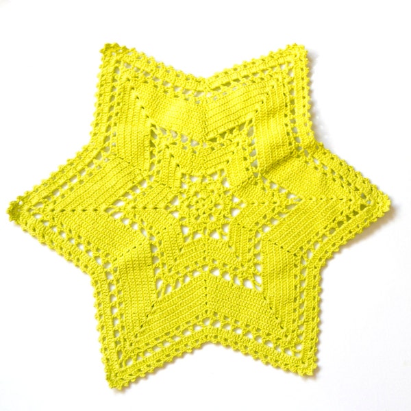 Lime green star crochet doily, hand dyed vintage round Doily FREE SHIPPING