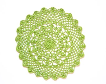 Bright green Circle Crochet doily, hand dyed vintage round Doily FREE SHIPPING