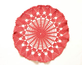 Pink Circle Crochet doily, hand dyed vintage round Doily FREE SHIPPING