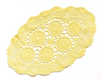 Yellow oval Crochet doily, hand dyed vintage Doily FREE SHIPPING