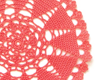 Pink Circle Crochet doily, hand dyed vintage round Doily FREE SHIPPING