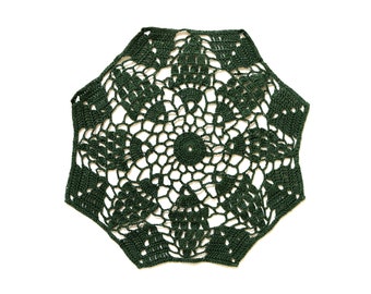 Dark Green Circle Crochet doily, hand dyed vintage round Doily FREE SHIPPING table topper