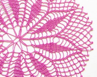 Pink Circle Crochet doily, hand dyed vintage round Doily FREE SHIPPING