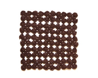 Brown Square Crochet doily, hand dyed vintage Doily FREE SHIPPING