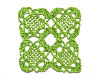 Bright green Square Crochet doily, hand dyed vintage  Doily FREE SHIPPING