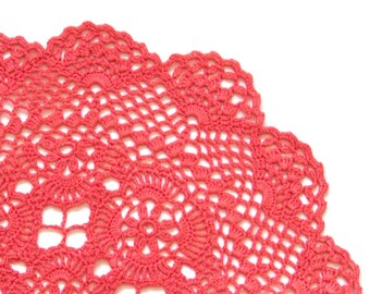 Pink Circle Crochet doily, hand dyed vintage round Doily FREE SHIPPING