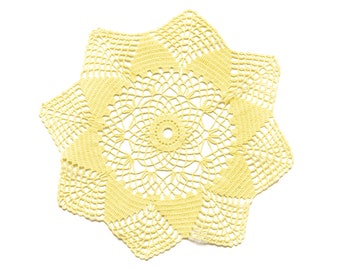 Yellow Circle Crochet doily, hand dyed vintage round Doily FREE SHIPPING