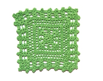 Bright green Square Crochet doily, hand dyed vintage round Doily FREE SHIPPING