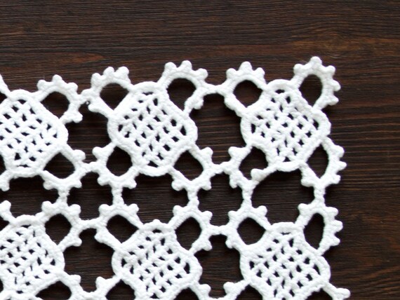 Blanc Au Crochet Napperon Rectangulaire Vintage Geometrique