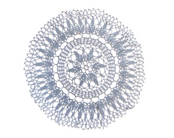 Grey Circle Crochet doily, hand dyed vintage round Doily FREE SHIPPING