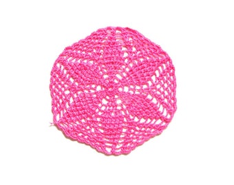 Pink Circle Crochet doily, hand dyed vintage round Doily FREE SHIPPING