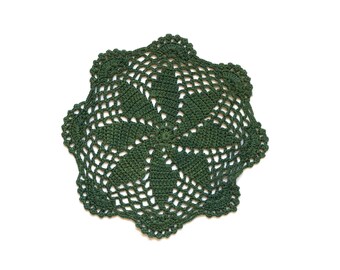 Dark Green Circle Crochet doily, hand dyed vintage round Doily FREE SHIPPING table topper