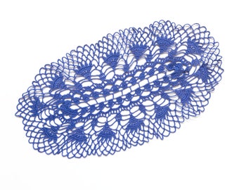 Purple Blue oval Crochet doily, hand dyed vintage oval Doily Table topper FREE SHIPPING