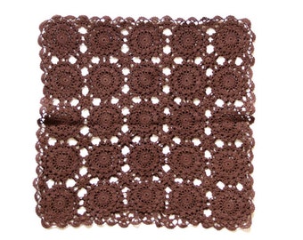 Brown Square Crochet doily, hand dyed vintage Doily FREE SHIPPING