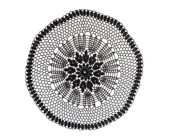 Black Crochet Doily Vintage hand dyed Doily FREE SHIPPING