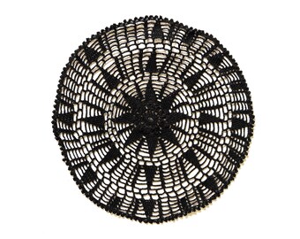 Black Circle Crochet doily, hand dyed vintage round Doily FREE SHIPPING Table topping