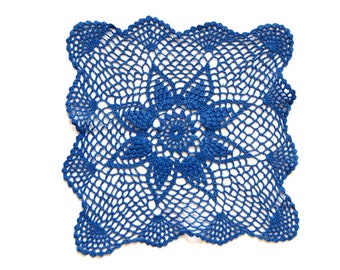 Blue rectangular Crochet doily, hand dyed vintage Doily FREE SHIPPING