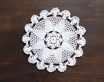 White Circle Crochet doily, rond vintage Doily LIVRAISON GRATUITE