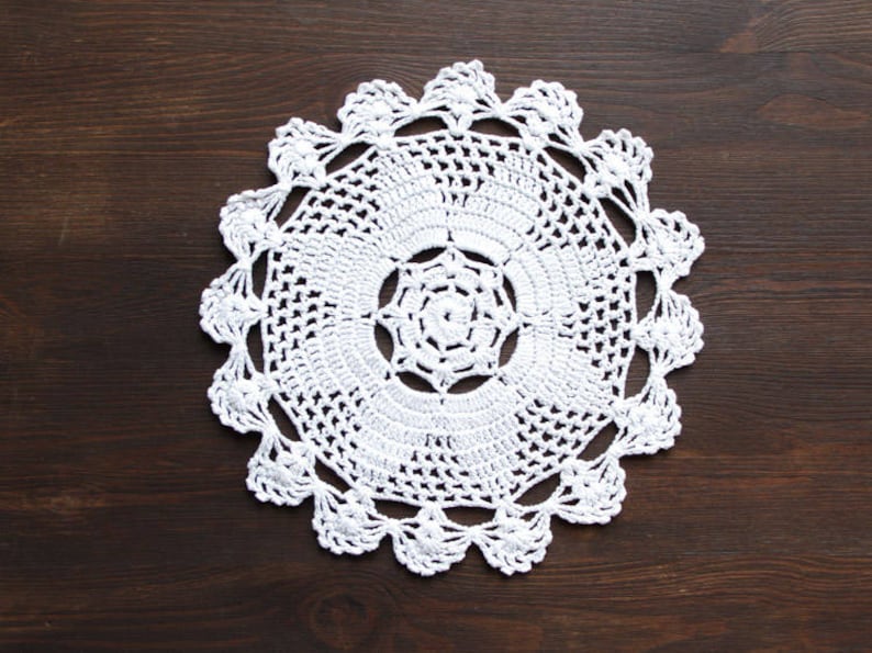 White Circle Crochet doily, vintage round Doily FREE SHIPPING image 1