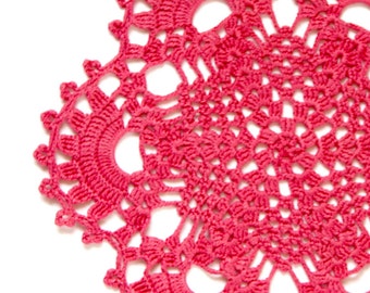 Pink Coral Circle Crochet doily, hand dyed vintage round Doily FREE SHIPPING