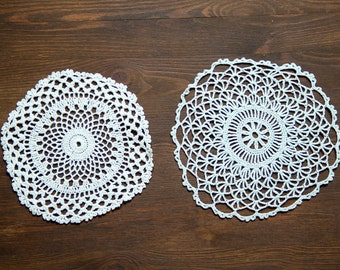 2 light Blue Circle Crochet doilies, turquoise hand dyed vintage round Doilies FREE SHIPPING