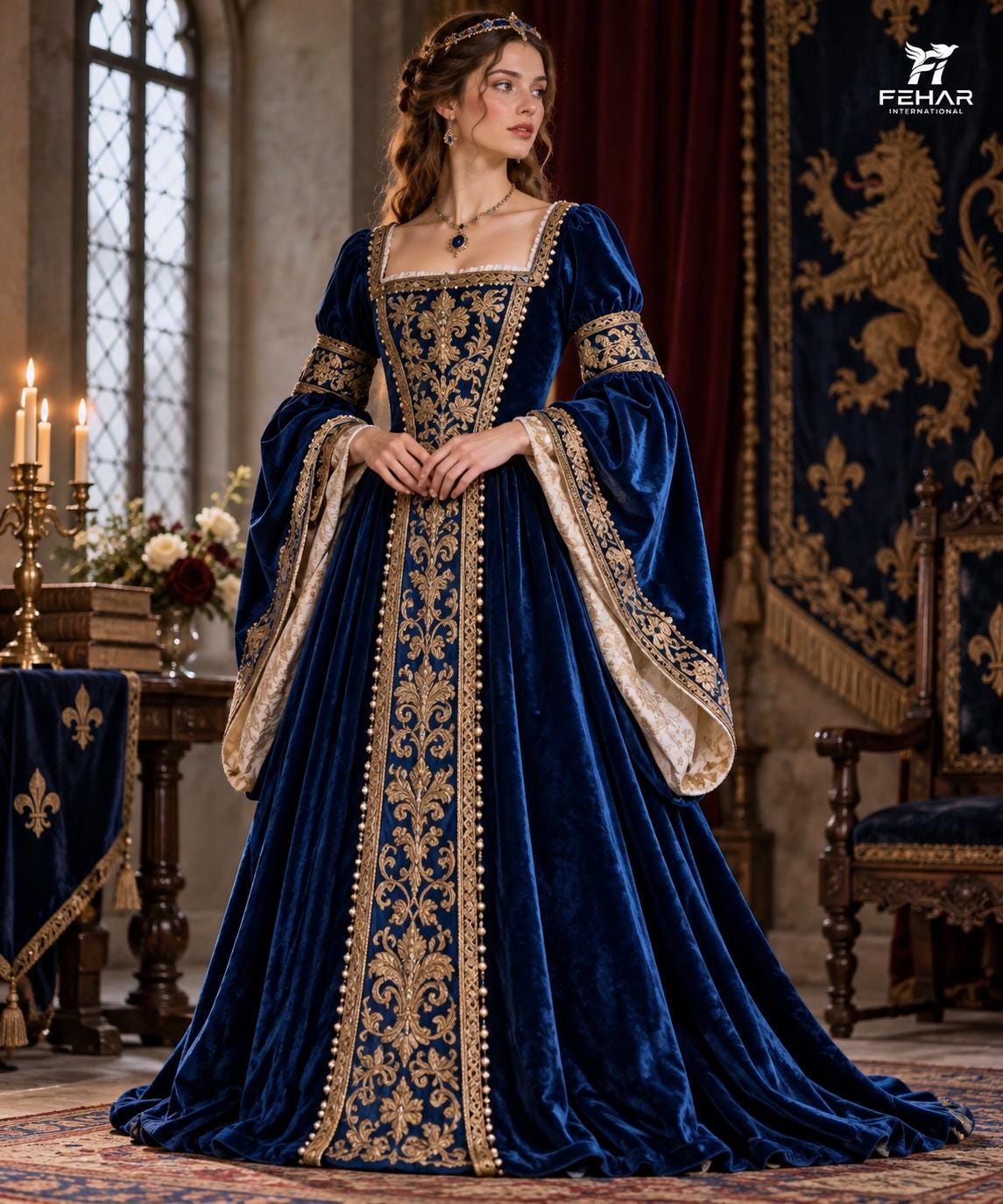 blue tudor dress Renaissance Gown Color:Holographic Foil