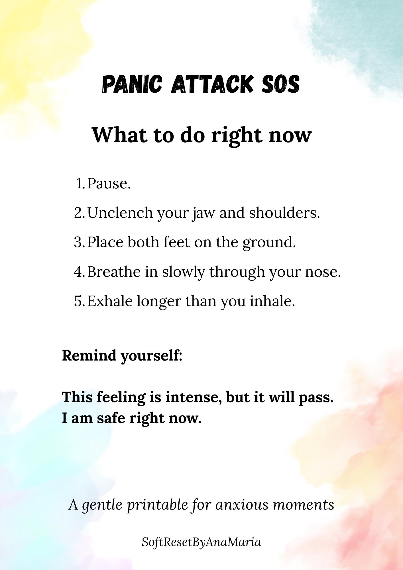 Panic Attack SOS Guide Printable PDF | Anxiety Relief Worksheet ...