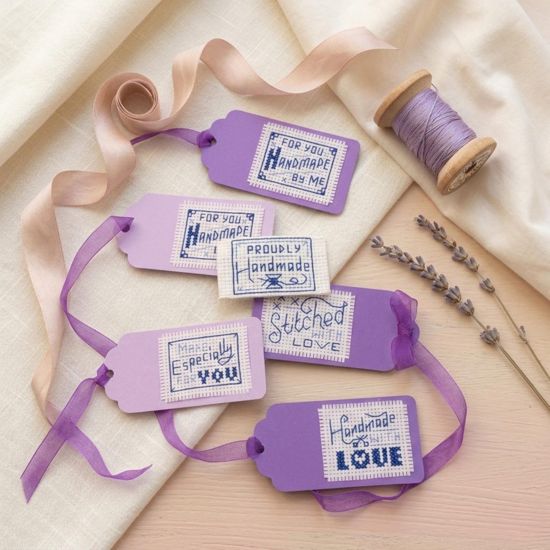 Cross Stitch Gift Tag Patterns – Handmade With Love Set of 5 | Beginner ...
